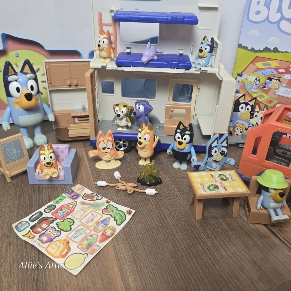 Bluey Lot Caravan Play Set Jeep Camper Figures Toy Hide Seek Scavenger Hunt Game